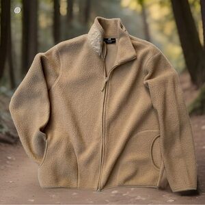 H&M Jacket Coat Sz L Adult Lite Tan Cream Full Zip-up Sherpa Regular Fit Fleece